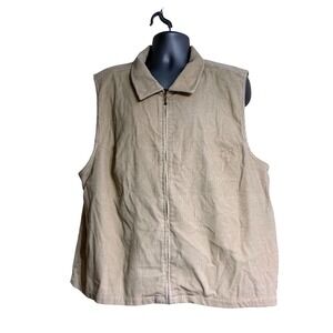 CJ Banks Tan Corduroy Full Zip Vest Womens 3X‎ Beige Collared Sleeveless Jacket